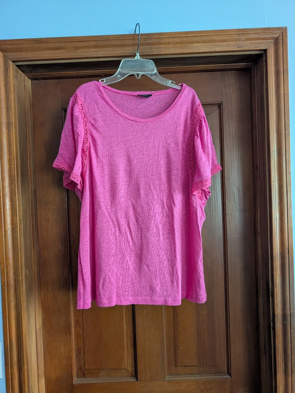 J. Crew Linen Pink Women's Eyelet Sleeve Detail Top